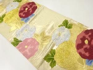 アンティーク　流水に菊楓模様織出し袋帯（材料）